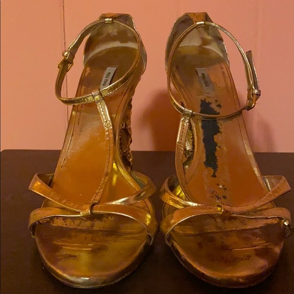 Miu Miu Gold Leather with Swarovski Jeweled Heel - Picture 2 of 5